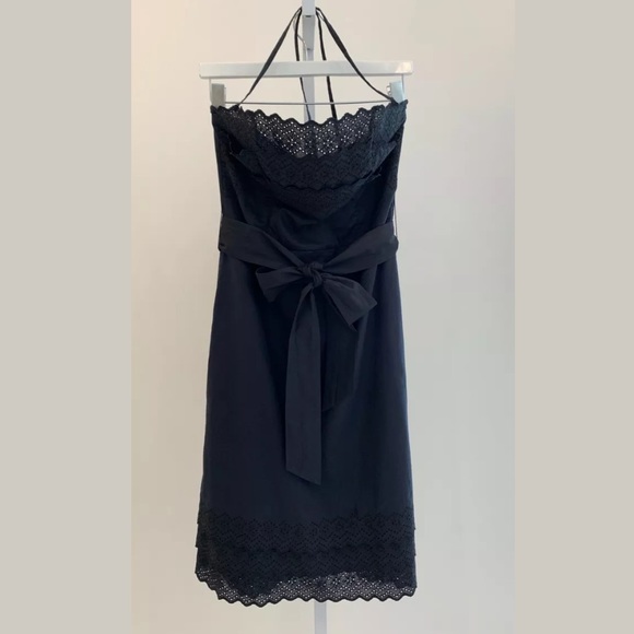 PETRO ZILLIA BLACK COTTON HALTER EYELET DRESS SZ 4 - Picture 4 of 12
